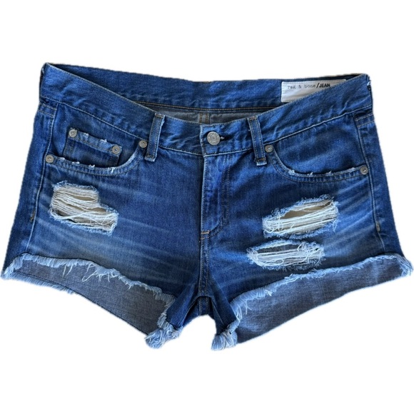 RAG & BONE Cut Off Shorts in Freeport | Distressed Blue Jean Denim + Raw Hem 26 - Picture 5 of 5